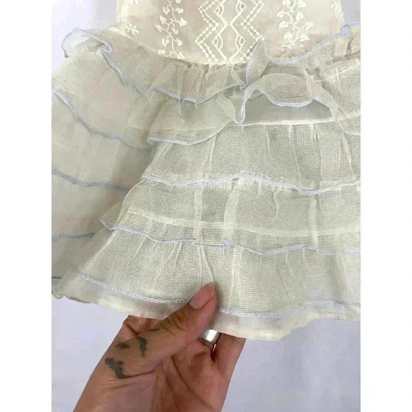 VTG Baby Girl Dress 24 MO Cream with Blue Trim Embroidered - Picture 4 of 12